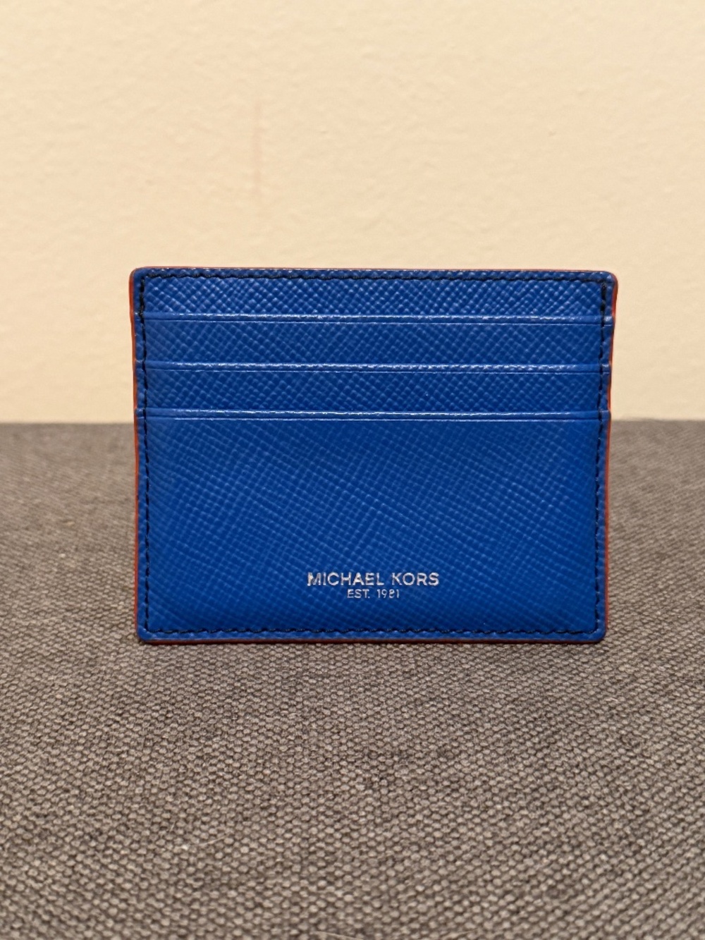 Michael Kors Blue Leather Card Holder Wallet Slim Credit Card Case Pocket Wallet